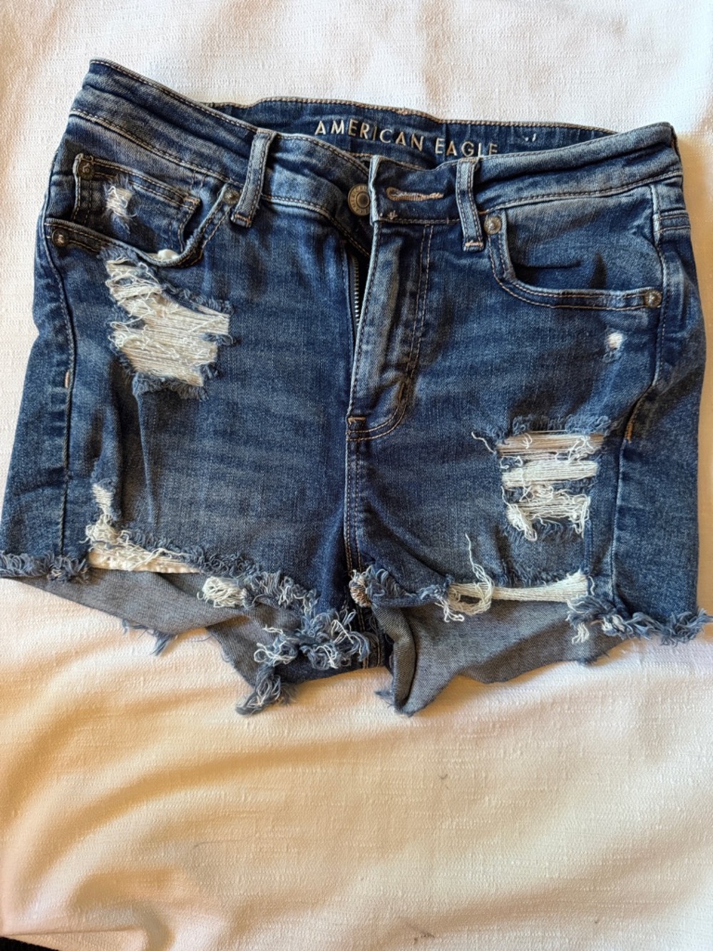 American Eagle Outfitters Women's Distressed Denim Shorts - Dark Blue